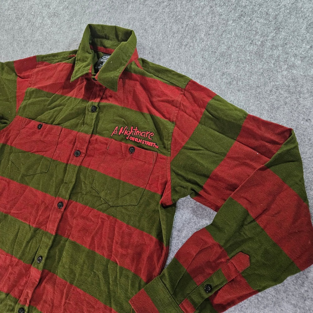 A Nightmare on Elm Street Freddy Krueger Striped Flannel Shirt Small Red Green